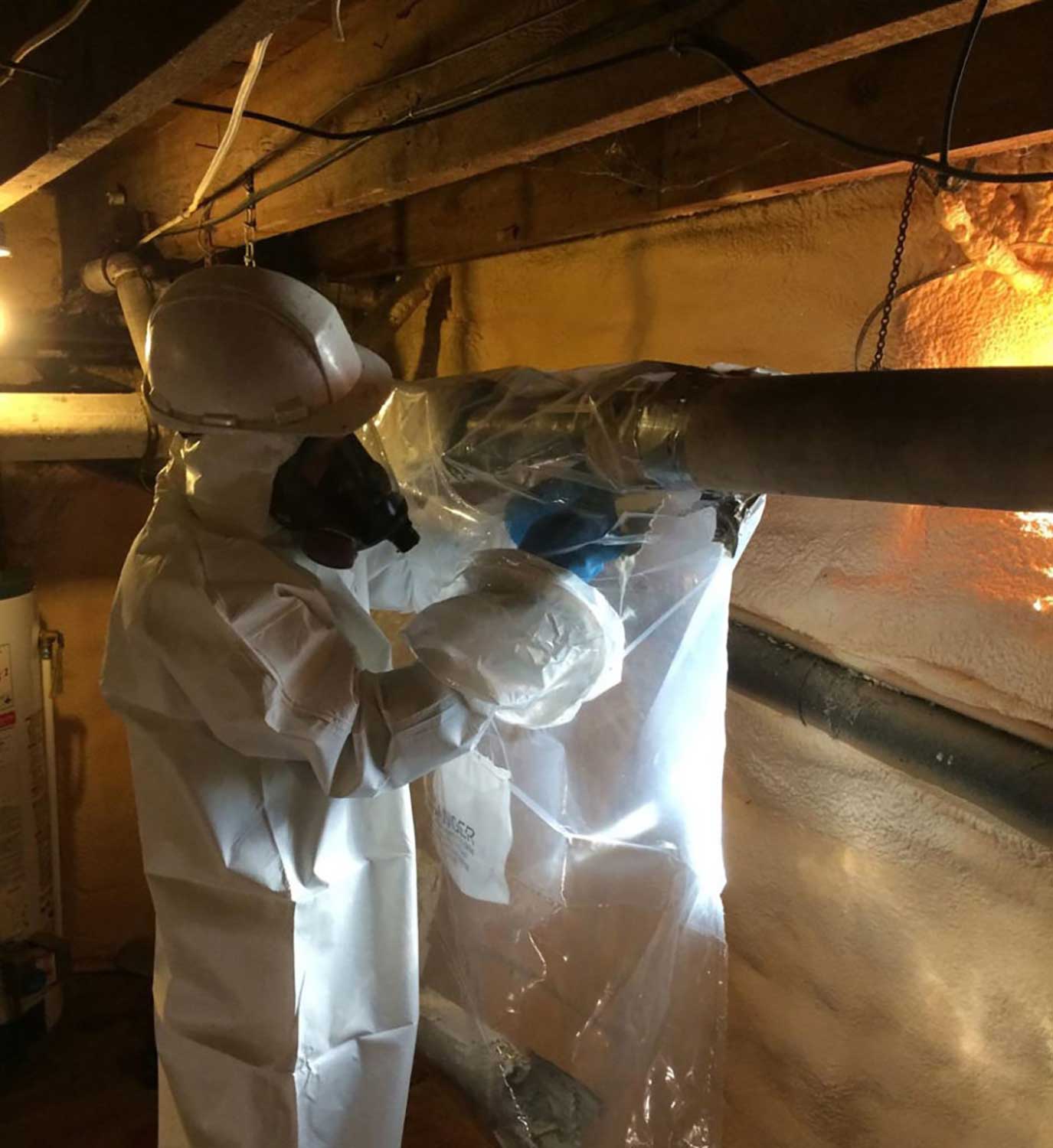 adding plastic to contain asbestos in attic