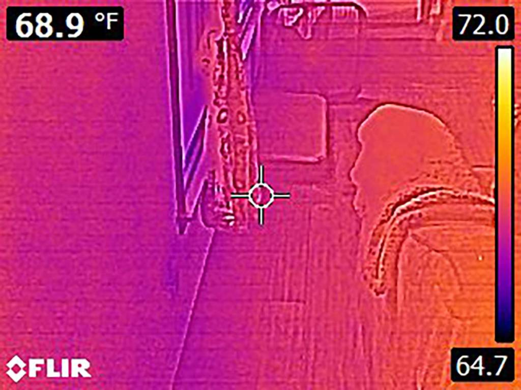 floor of a room with un-insulated crawlspace below - infrared camera image