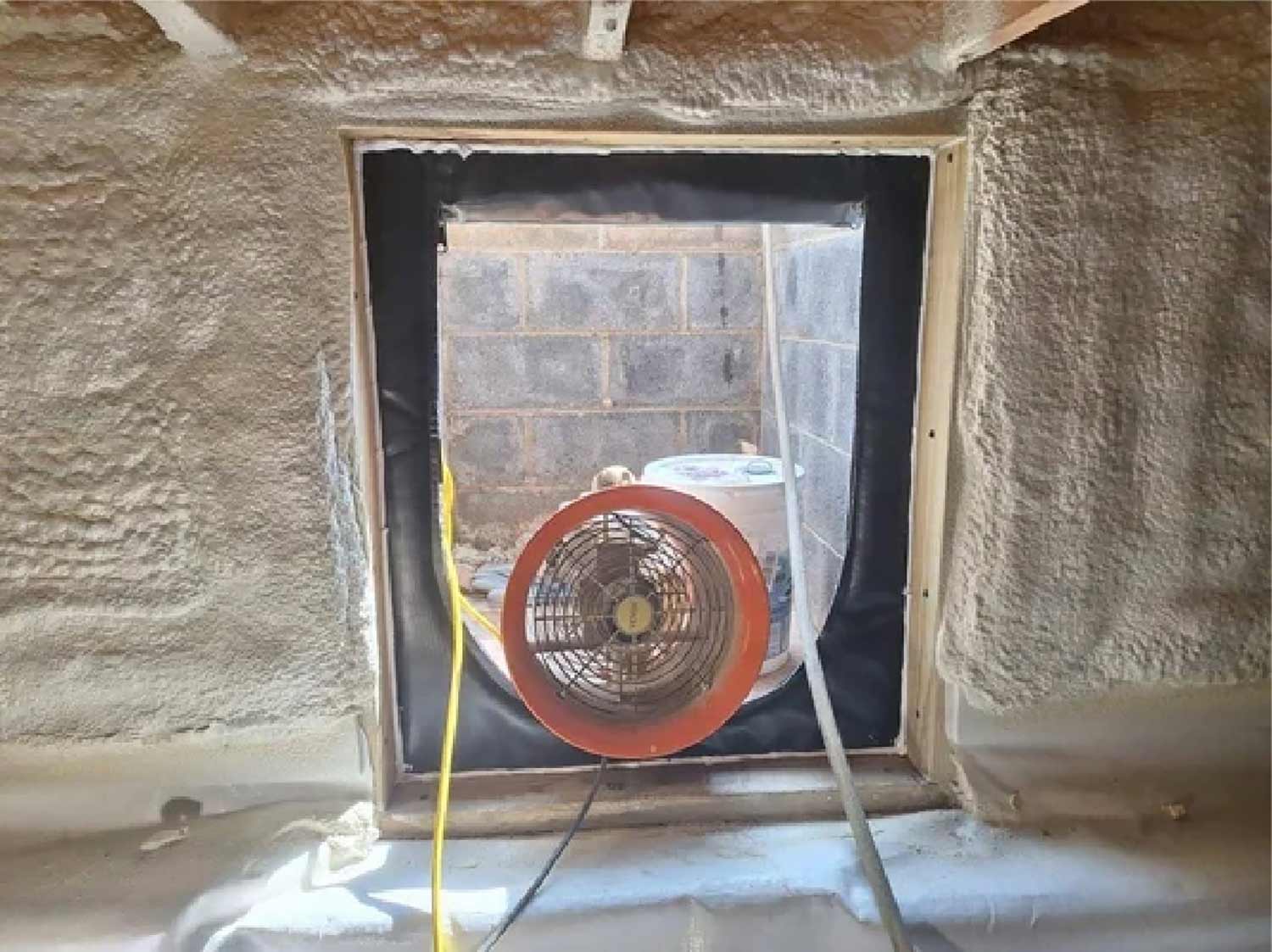 ventilation fan used during spray foam insulation installation